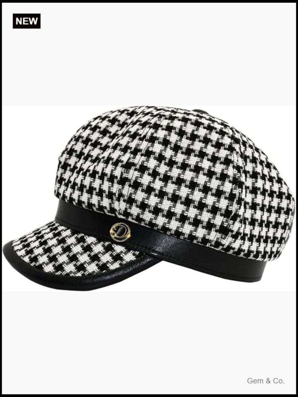 Women's Newsboy Cap Adjustable Cotton Blend Houndstooth Hat for Fall